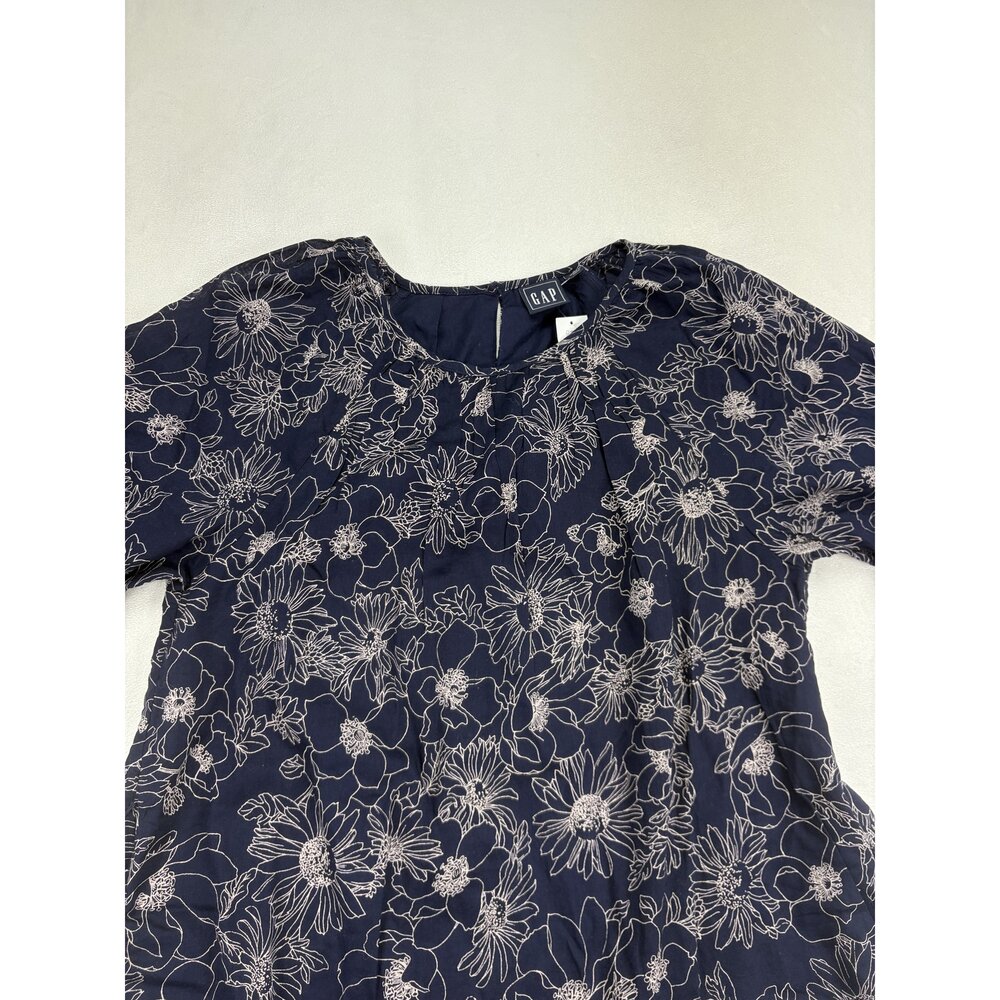 Gap Floral Midi Dress Size S Ruffle Hem Tie Waist Navy - Picture 6 of 12